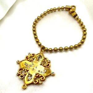 large, ornate Maltese cross bracelet pendant crystal,rhinestone accents